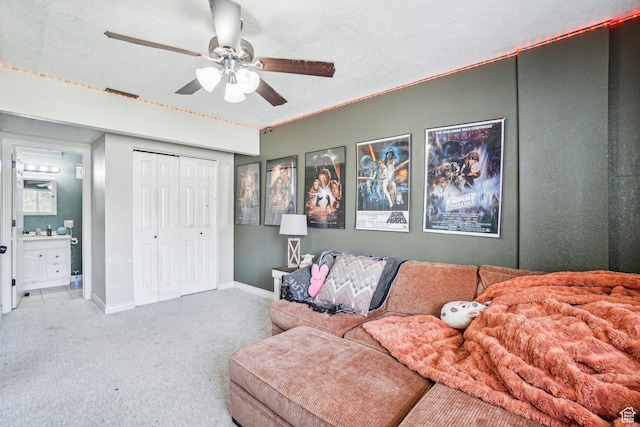 517 E Canyon View Dr N, Ogden, UT 84404 - living room with carpet, ceiling fan, and baseboards