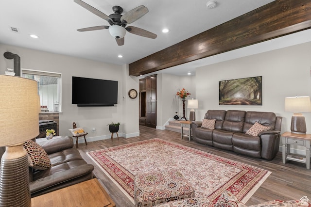 22 Old Ranch Rd, Montpelier, ID 83254 - living room featuring wood finished floors, recessed lighting, baseboards, and a ceiling fan