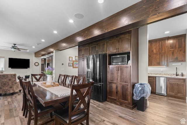 22 Old Ranch Rd, Montpelier, ID 83254 - dining area with recessed lighting, light wood-style floors, and ceiling fan
