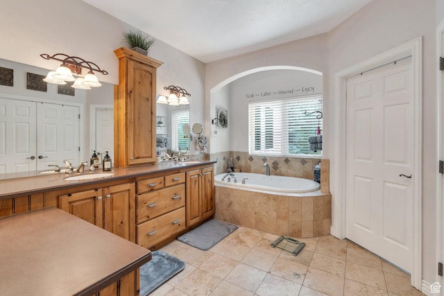 861 N 1100 E, Pleasant Grove, UT 84062 - bathroom with a garden tub, double vanity, and tile patterned flooring