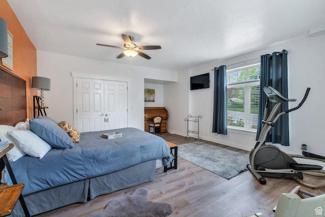 861 N 1100 E, Pleasant Grove, UT 84062 - bedroom featuring wood finished floors, a ceiling fan, baseboards, and a closet