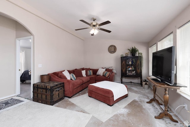 1090 N 200 E, Ferron, UT 84523 - living room featuring a ceiling fan and arched walkways