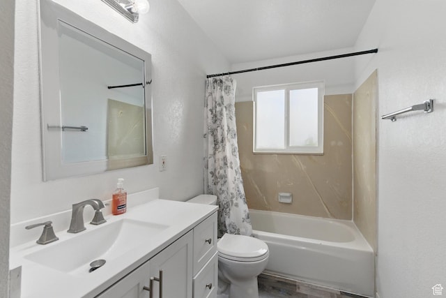 493 N 1025 W St W, Orem, UT 84057 - bathroom with toilet, vanity, shower / bath combo with shower curtain, wood finished floors, and a textured wall
