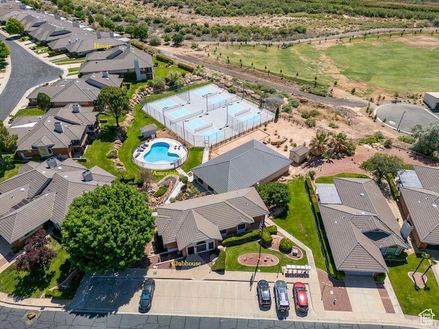 aerial view of a pool