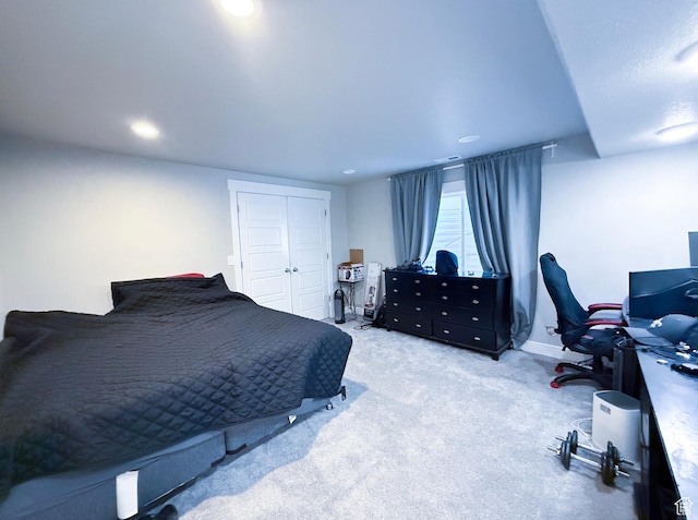 3921 W 1850 N, Lehi, UT 84043 - bedroom featuring carpet floors, recessed lighting, baseboards, a closet, and a desk