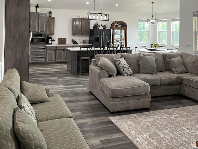 365 N 100 E, Ferron, UT 84523 - living area with dark wood-style flooring, recessed lighting, and a chandelier