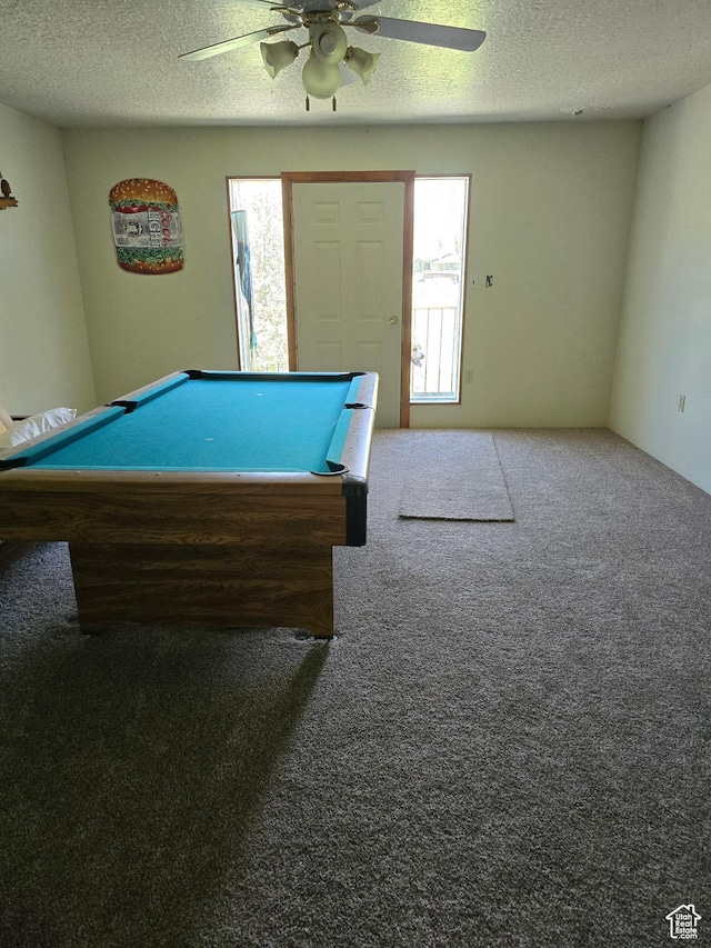 5654 E Cub Rd, Preston, ID 83263 - game room with a ceiling fan, healthy amount of natural light, a textured ceiling, billiards, and carpet floors