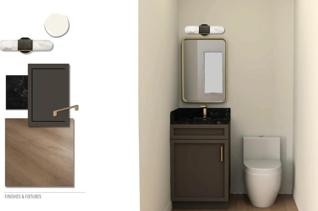 1380 S 900 W Unit 1, Salt Lake City, UT 84104 - half bathroom featuring vanity, toilet, and wood finished floors