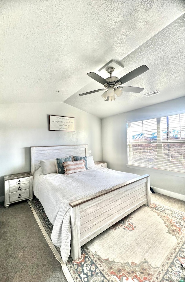 2497 W 500 S Unit 3, Springville, UT 84663 - carpeted bedroom with a textured ceiling, a ceiling fan, and lofted ceiling