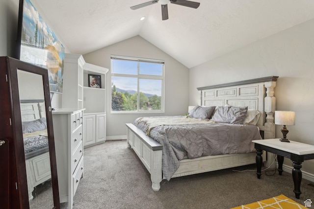 1001 E 1500 N, Layton, UT 84040 - bedroom featuring lofted ceiling, light carpet, a ceiling fan, and baseboards