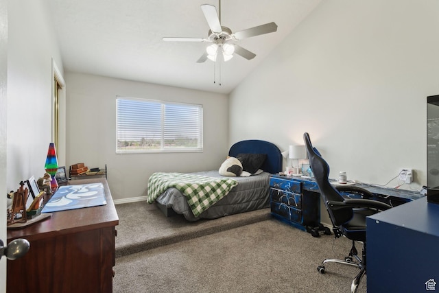 1001 E 1500 N, Layton, UT 84040 - carpeted bedroom featuring a desk, lofted ceiling, baseboards, and a ceiling fan