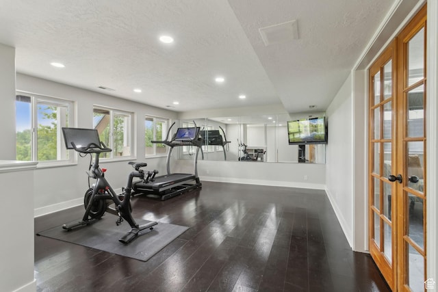 1001 E 1500 N, Layton, UT 84040 - workout area with a textured ceiling, french doors, wood finished floors, baseboards, and recessed lighting