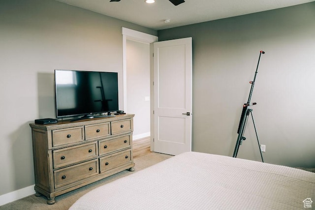 2366 W 3750 N, Cedar City, UT 84721 - bedroom featuring baseboards, light carpet, and a ceiling fan