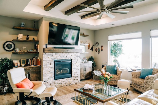 2366 W 3750 N, Cedar City, UT 84721 - living room with wood finished floors, a fireplace, and ceiling fan