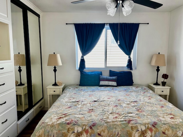 1150 W Red Hills Pkwy Unit 140, Washington, UT 84780 - bedroom with ceiling fan and dark wood-style flooring