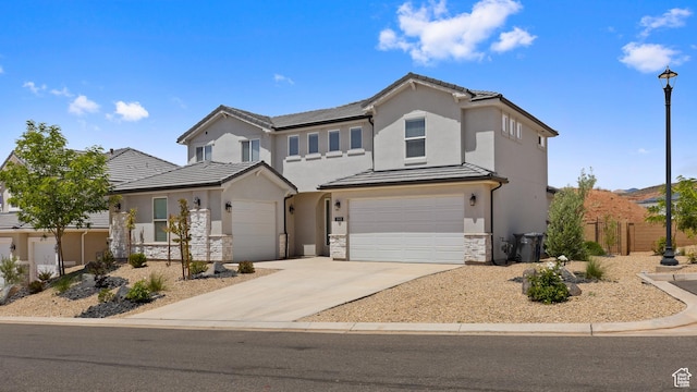 1445 N Arena Roja Dr, Washington, UT 84780 - traditional home featuring stucco siding, driveway, stone siding, and an attached garage