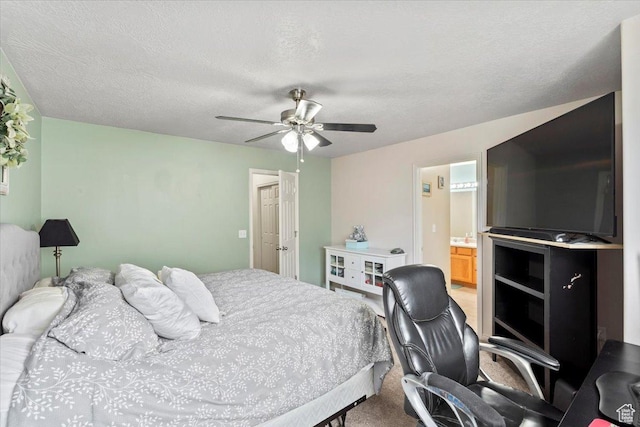1298 S 1410 E, Provo, UT 84606 - carpeted bedroom with a ceiling fan, connected bathroom, a textured ceiling, and an office area