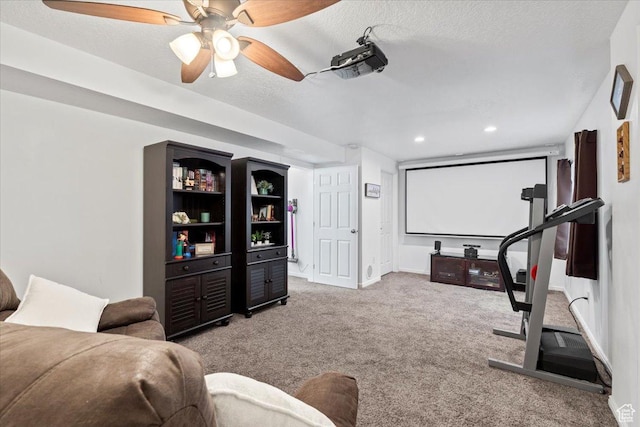 1298 S 1410 E, Provo, UT 84606 - carpeted cinema with a textured ceiling, ceiling fan, recessed lighting, and baseboards