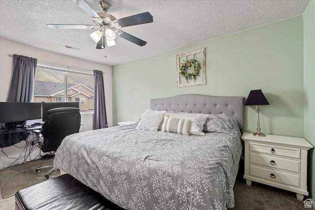 1298 S 1410 E, Provo, UT 84606 - bedroom with dark carpet, a textured ceiling, and ceiling fan
