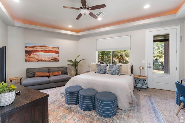 3258 S 4900 W, Hurricane, UT 84737 - bedroom with a raised ceiling, recessed lighting, carpet floors, and a ceiling fan