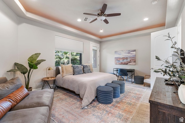 3258 S 4900 W, Hurricane, UT 84737 - bedroom with a raised ceiling, recessed lighting, and a ceiling fan
