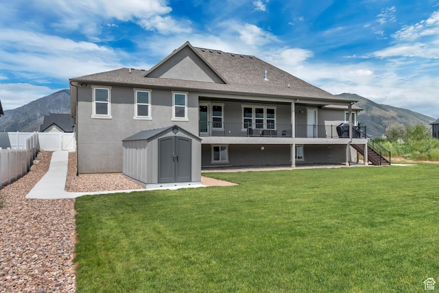 487 W 500 N, Mapleton, UT 84664 - rear view of property with a storage unit, stairs, an outbuilding, and a mountain view