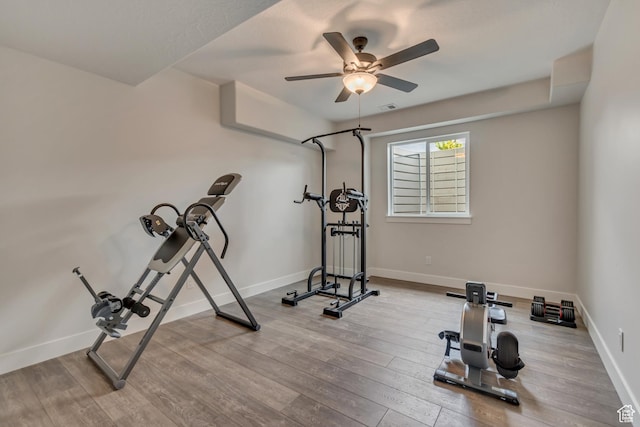 487 W 500 N, Mapleton, UT 84664 - exercise room with wood finished floors, baseboards, and ceiling fan