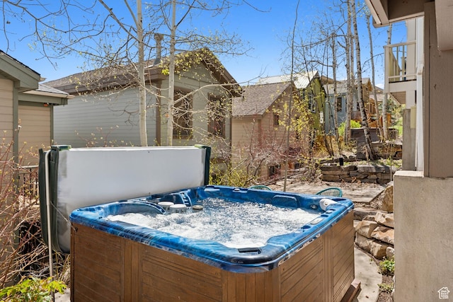 view of patio with a hot tub