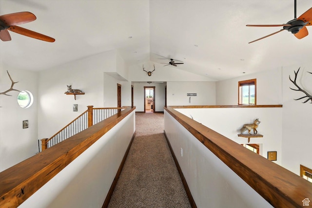 3703 W 600 S, Logan, UT 84321 - hallway with an upstairs landing, carpet floors, and lofted ceiling