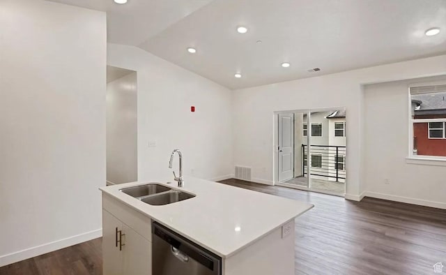473 W 40 S Unit H 204, Providence, UT 84332 - kitchen with a sink, dishwasher, an island with sink, dark wood-style flooring, and light countertops