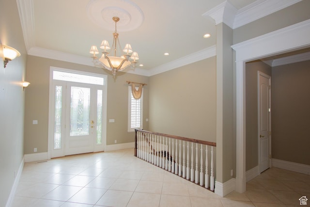 1315 E 1550 N, North Logan, UT 84341 - tiled entrance foyer with a chandelier, baseboards, crown molding, and recessed lighting