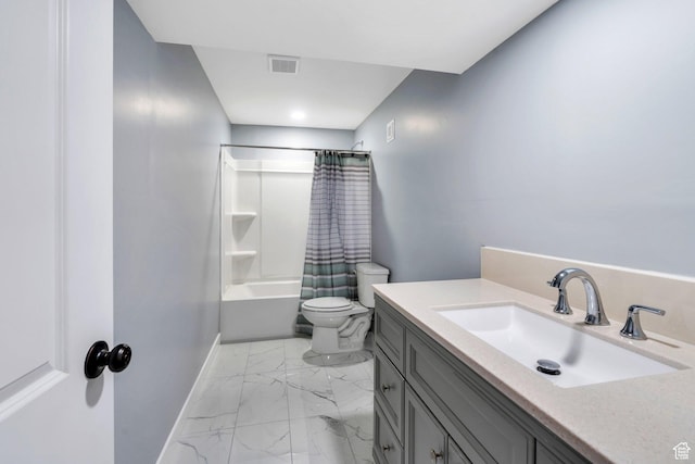 701 S Crooket Post Way W, Saratoga Springs, UT 84045 - bathroom with marble look tiles, toilet, baseboards, shower / bath combo with shower curtain, and vanity