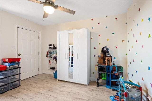 851 E Posado St, Ivins, UT 84738 - game room featuring wood finished floors, baseboards, and a ceiling fan