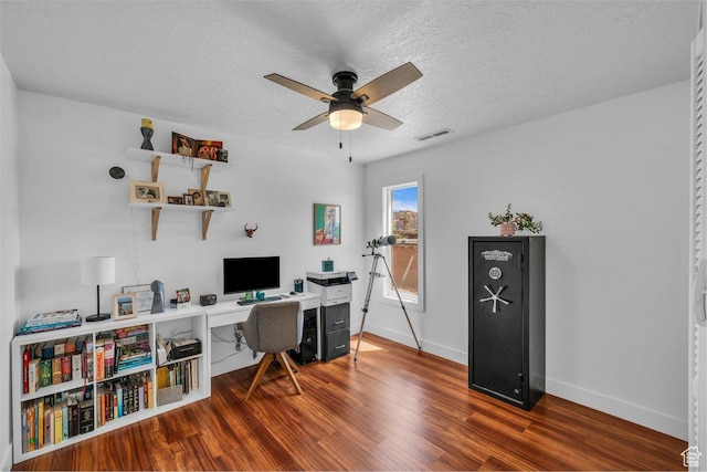 851 E Posado St, Ivins, UT 84738 - office with a ceiling fan, baseboards, wood finished floors, and a textured ceiling