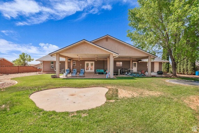 851 E Posado St, Ivins, UT 84738 - rear view of property featuring ceiling fan, french doors, and a patio area