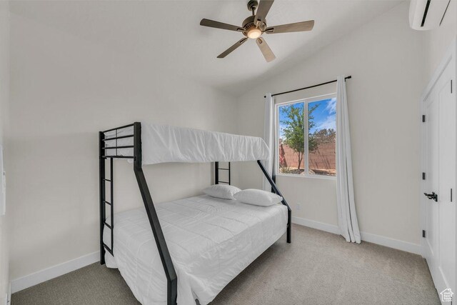 2938 S Poplar Ln, St George, UT 84790 - bedroom featuring a wall unit AC, carpet, baseboards, and lofted ceiling