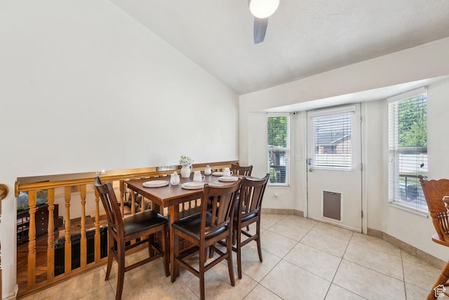 1447 E 230 S, Spanish Fork, UT 84660 - dining room featuring vaulted ceiling, light tile patterned floors, a ceiling fan, healthy amount of natural light, and baseboards