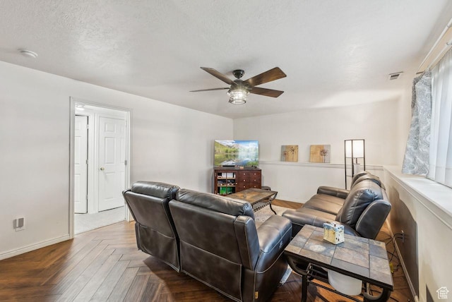 1447 E 230 S, Spanish Fork, UT 84660 - living room featuring a ceiling fan, baseboards, and a textured ceiling