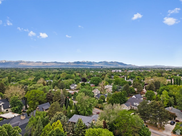aerial view of residential area with a mountain backdrop