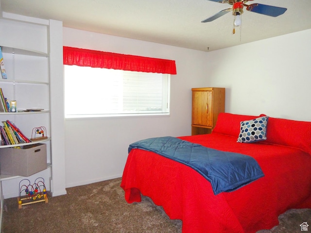 bedroom with carpet floors and a ceiling fan