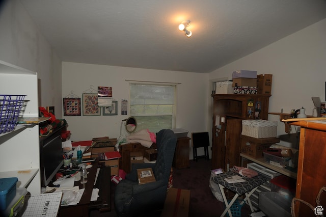 office area featuring vaulted ceiling