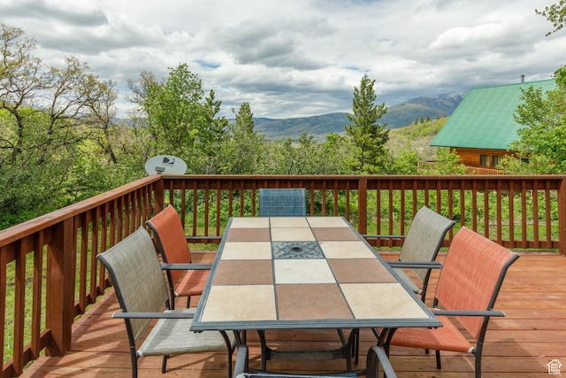2147 N 3850 E, Eden, UT 84310 - wooden terrace featuring outdoor dining space and a mountain view