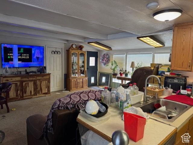 398 N 1st E, Manila, UT 84046 - dining room with carpet floors and beam ceiling