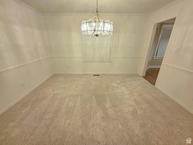 242 W 1100 S, Orem, UT 84058 - unfurnished dining area featuring carpet flooring, a chandelier, ornamental molding, and baseboards