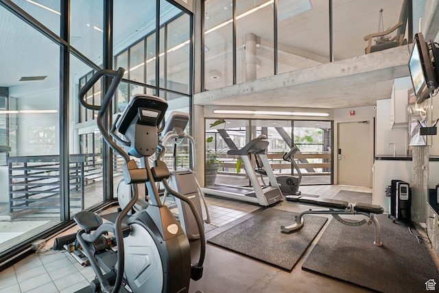 gym with a high ceiling