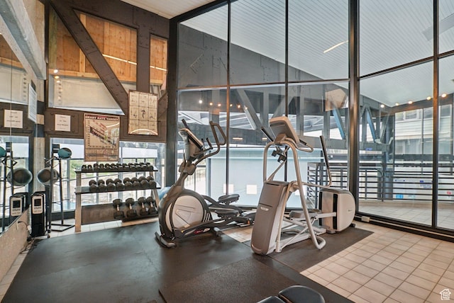 workout area with a wall of windows