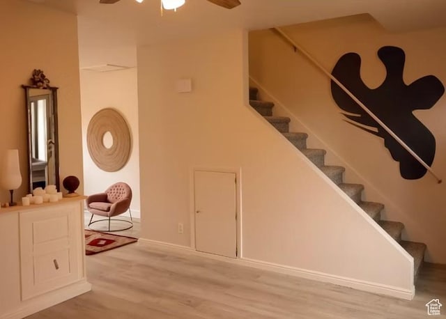 285 W 600 N Unit 3, Logan, UT 84321 - staircase with wood finished floors, ceiling fan, and baseboards