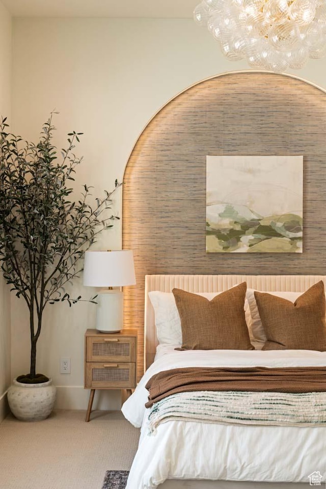 1171 E 430 S, Santaquin, UT 84655 - carpeted bedroom featuring a chandelier