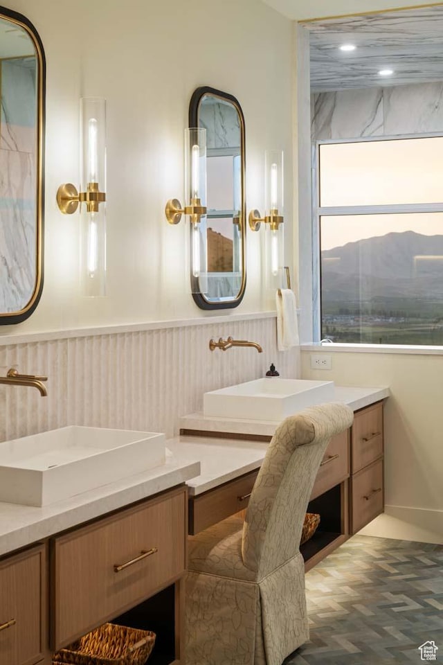 1171 E 430 S, Santaquin, UT 84655 - full bathroom featuring two vanities and a wainscoted wall