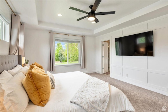 bedroom featuring carpet, recessed lighting, and a ceiling fan